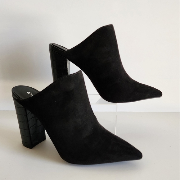 Qupid Women's Casual Black Suede Mules Heel Size 10 - Picture 1 of 9